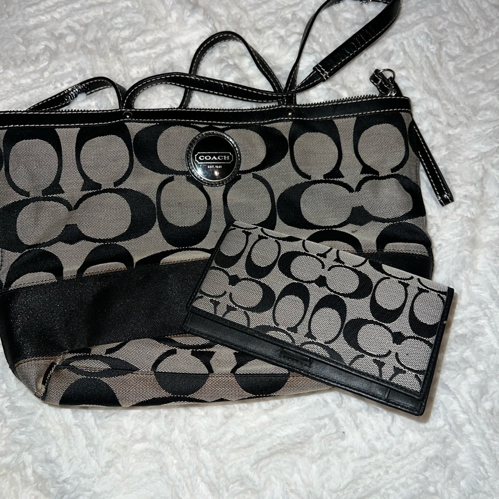 Coach Black and White Signature Tote